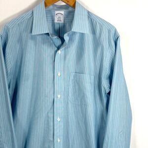Brooks Brothers Regent Fit Bright Blue Stripe Non Iron Cotton Shirt Mens 17 2/3